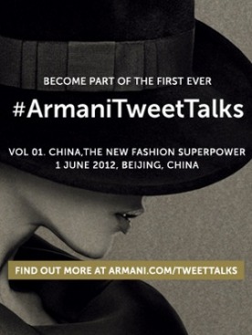 FASHION HOUSE ARMANI OPENS SERIES OF DISCUSSIONS IN TWITTER