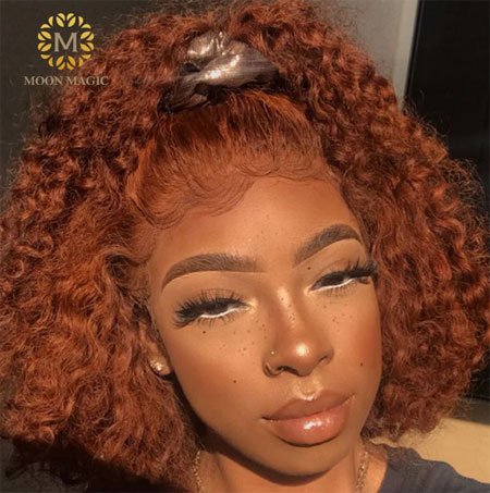 Ginger Orange Wig Human Hair Deep Wave Lace Front Human Hair Wigs Colored Curly Human Hair Wigs Short Bob Lace Front Curly Wigs